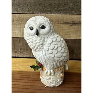 Sparkly Snow Owl On Stump 7” Tall